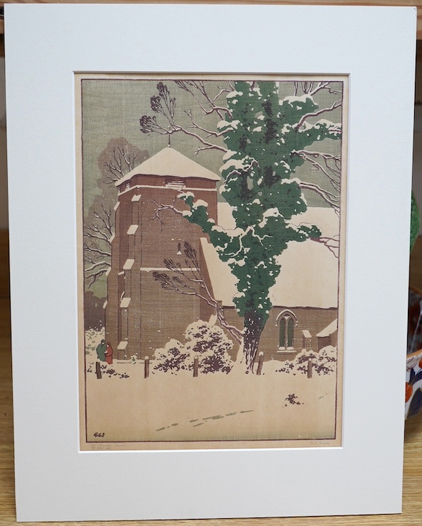 George Scott Ingles (1874-1952), colour woodcut, 'The church tower', signed and titled in pencil, 20/150, 32 x 23cm. Condition - good